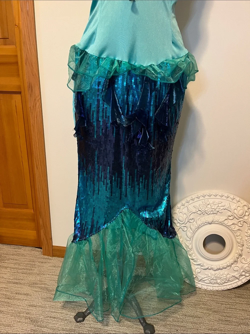 Mermaid Costume, Sequin tail, Teal & Navy Dress, teen size L (12-14)